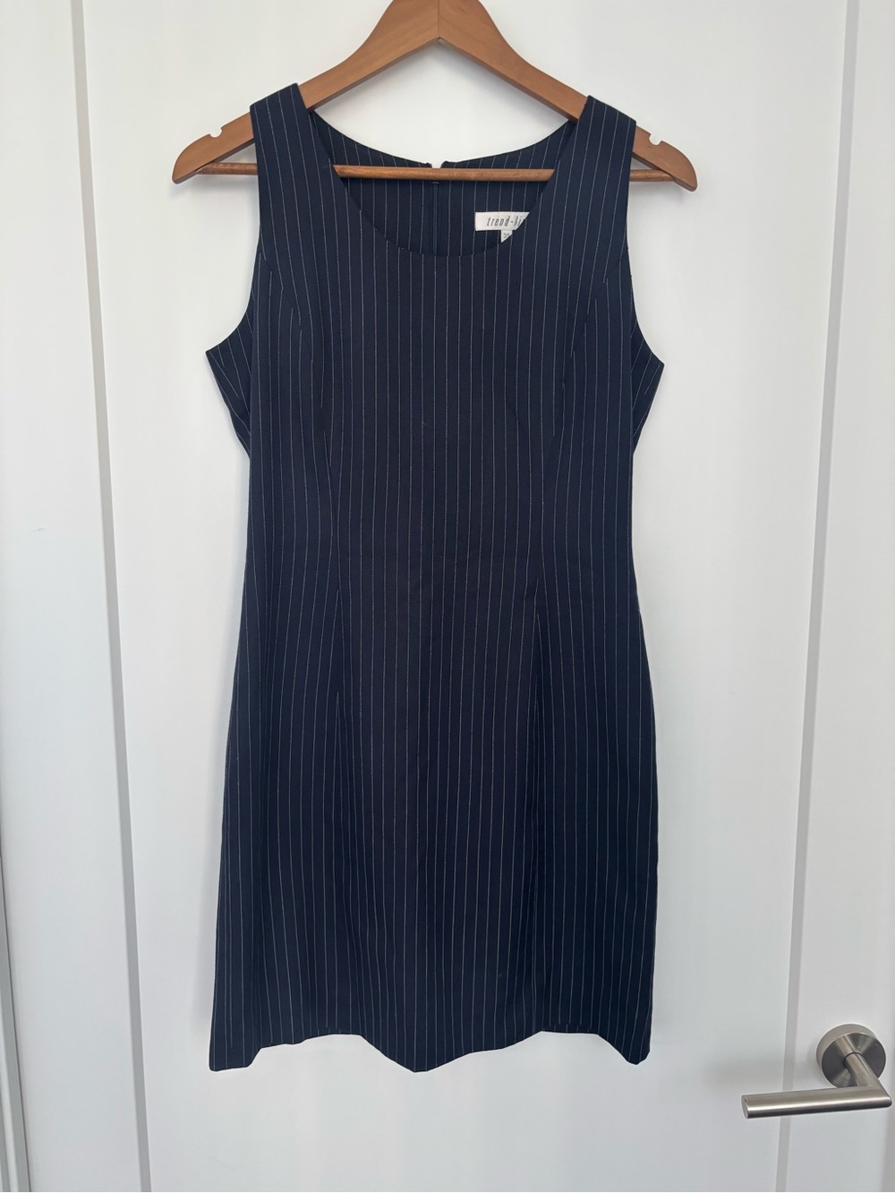 Sleeveless Navy Pinstripe Mini Dress